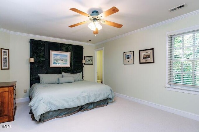 3005 Woodgreen Dr, Raleigh, NC 27607 - carpeted bedroom featuring crown molding, multiple windows, and ceiling fan