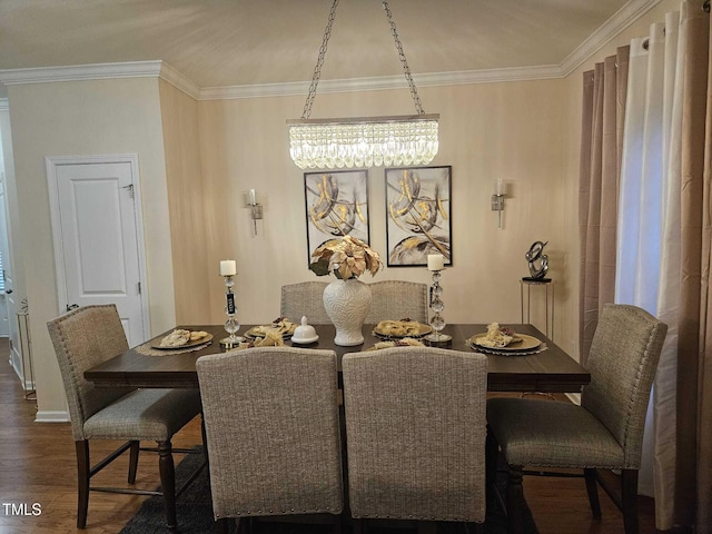 1030 Thoughtful Spot Ln, Durham, NC 27703 - dining room with a chandelier, wood finished floors, ornamental molding, and baseboards