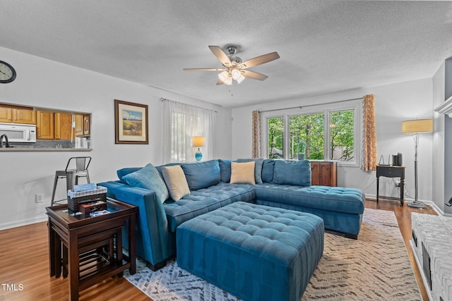 1801 Irish Blvd, Sanford, NC 27332 - living room with a ceiling fan, wood finished floors, and a textured ceiling