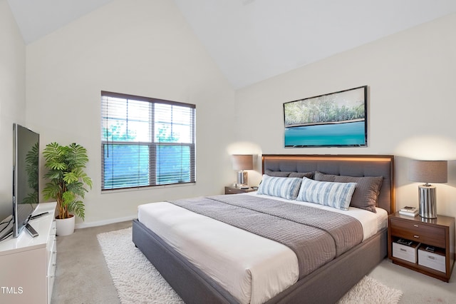5824 Lady Way, Hope Mills, NC 28348 - bedroom featuring baseboards, high vaulted ceiling, and light colored carpet