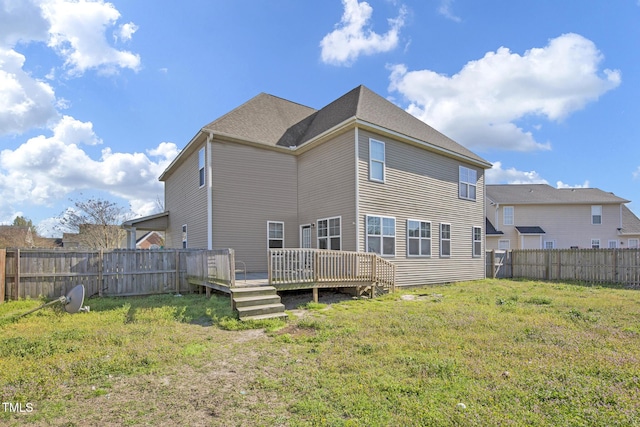 5824 Lady Way, Hope Mills, NC 28348 - back of house featuring a fenced backyard, a wooden deck, and a yard