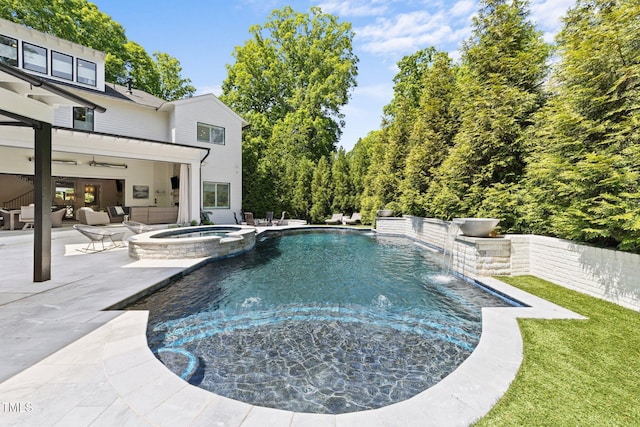 1208 Hunting Ridge Rd, Raleigh, NC 27615 - view of pool featuring a patio, a pool with connected hot tub, and ceiling fan