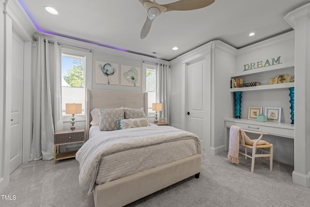 1208 Hunting Ridge Rd, Raleigh, NC 27615 - bedroom featuring light colored carpet, a ceiling fan, and recessed lighting