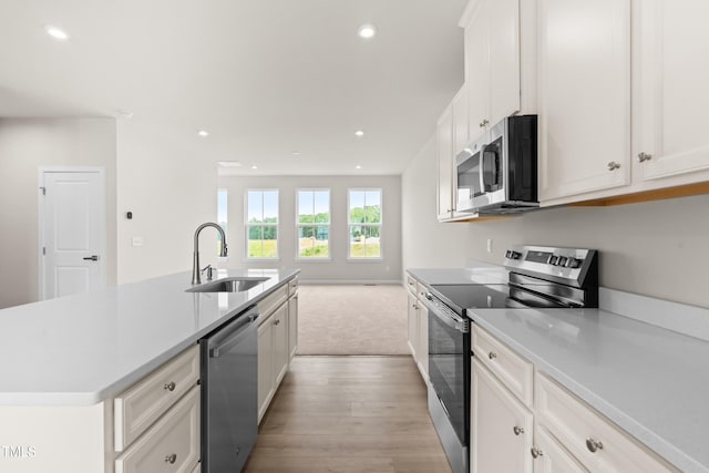 605 Silverado Sunset Loop, Wendell, NC 27591 - kitchen with stainless steel appliances, a sink, light wood-style floors, light countertops, and recessed lighting