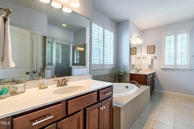 2739 Elderberry Ln, Apex, NC 27539 - full bath featuring plenty of natural light, a stall shower, tile patterned flooring, and a bath