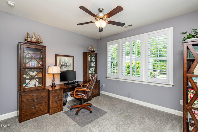 2739 Elderberry Ln, Apex, NC 27539 - office space with carpet floors, baseboards, and a ceiling fan