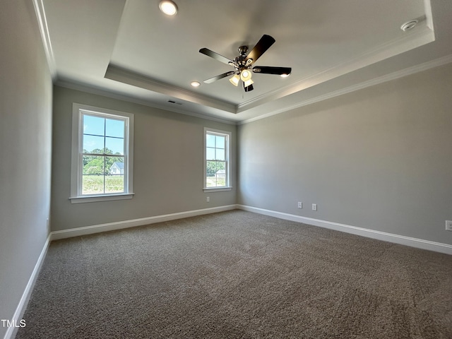 3912 Origin Dr, Bailey, NC 27807 - carpeted spare room with a raised ceiling, ornamental molding, a ceiling fan, baseboards, and recessed lighting