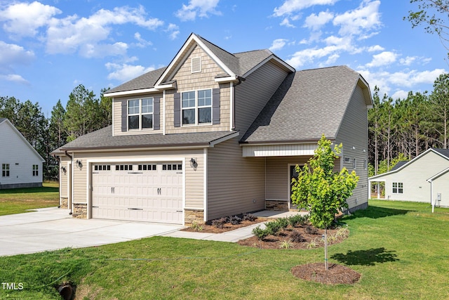 18 Bonnybrook Ct, Selma, NC 27576 - craftsman-style house with a shingled roof, a garage, driveway, and a front lawn