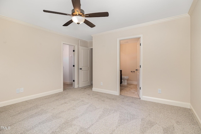 18 Bonnybrook Ct, Selma, NC 27576 - unfurnished bedroom with crown molding, carpet flooring, ensuite bath, and ceiling fan