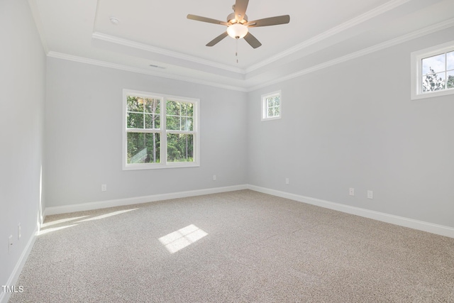 98 Laramie Ln, Selma, NC 27576 - unfurnished room featuring a raised ceiling, healthy amount of natural light, carpet flooring, and crown molding