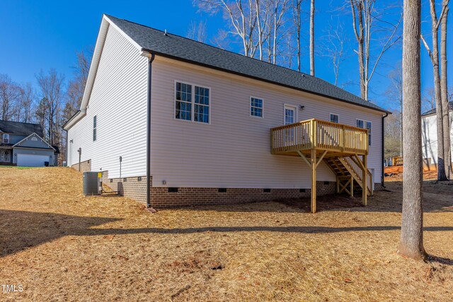 3027 Wesley Farm Ln, Sophia, NC 27350 - rear view of house featuring stairs, a wooden deck, and crawl space