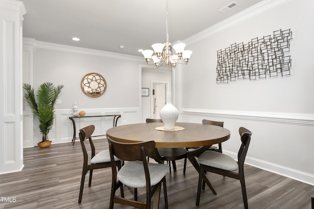 1053 Beechcraft Dr Unit 124, Mebane, NC 27302 - dining area with recessed lighting, ornamental molding, a chandelier, dark wood-style floors, and visible vents