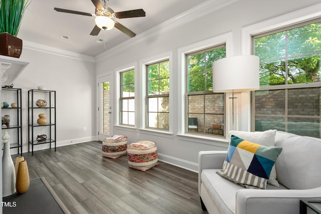 1053 Beechcraft Dr Unit 124, Mebane, NC 27302 - living area featuring ornamental molding, baseboards, ceiling fan, and wood finished floors
