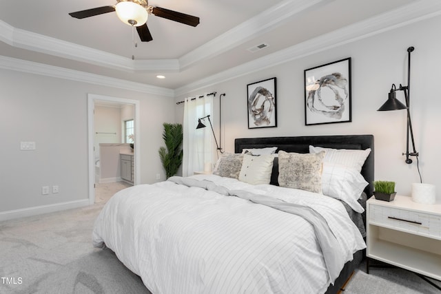 1053 Beechcraft Dr Unit 124, Mebane, NC 27302 - bedroom featuring crown molding, baseboards, a raised ceiling, carpet floors, and visible vents