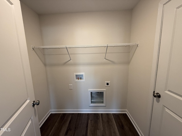 43 Chloe Ct, Selma, NC 27576 - laundry area featuring hookup for an electric dryer, dark wood-style flooring, and washer hookup