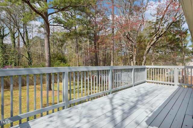 wooden deck featuring a yard