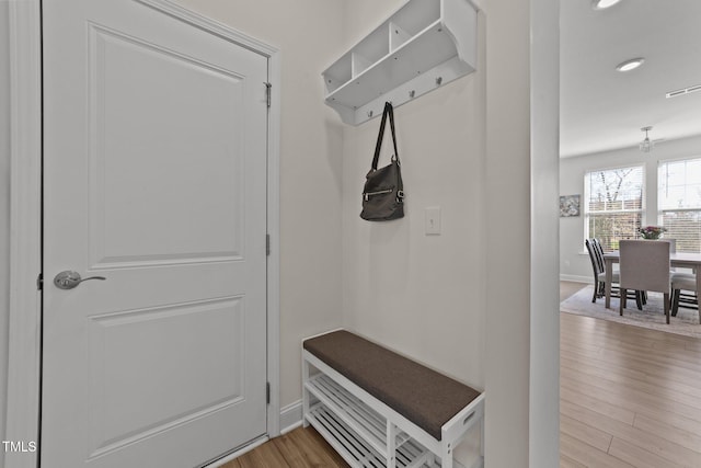 1408 Weavers Trace Dr, Zebulon, NC 27597 - mudroom with recessed lighting, baseboards, light wood-style floors, and visible vents
