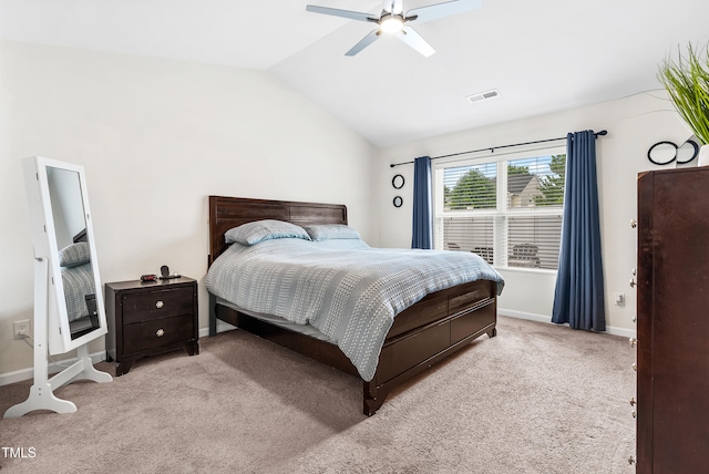1004 Gold Cir, Mebane, NC 27302 - carpeted bedroom with baseboards, ceiling fan, lofted ceiling, and visible vents