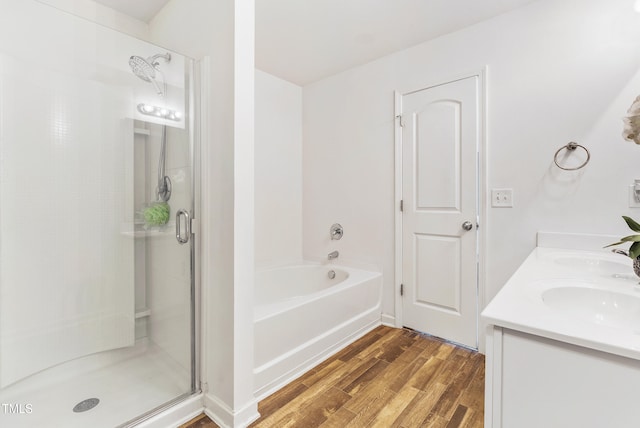 1004 Gold Cir, Mebane, NC 27302 - bathroom with a sink, a shower stall, and wood finished floors
