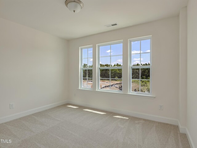 spare room with carpet floors, plenty of natural light, and visible vents