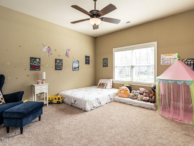 107 Bella Casa Way, Clayton, NC 27527 - bedroom with carpet flooring, ceiling fan, and visible vents