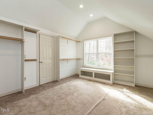 107 Bella Casa Way, Clayton, NC 27527 - spacious closet featuring lofted ceiling and carpet flooring