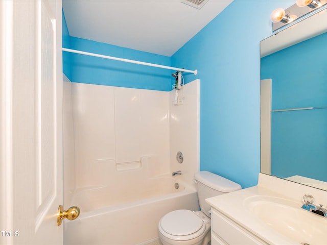 full bathroom featuring toilet, washtub / shower combination, and vanity