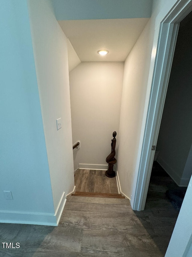 829 S Franklin St, Wake Forest, NC 27587 - staircase featuring baseboards and wood finished floors