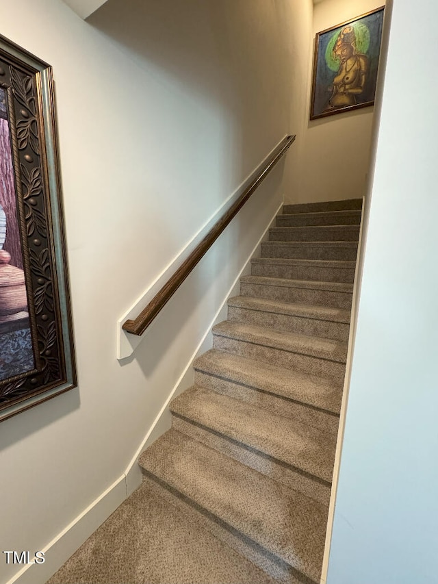 829 S Franklin St, Wake Forest, NC 27587 - stairway with carpet flooring and baseboards