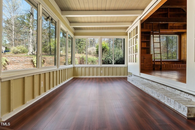 1302 Hermitage Rd, Sanford, NC 27330 - unfurnished sunroom featuring beamed ceiling and wood finished floors
