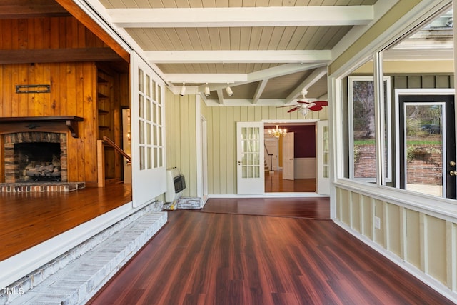 1302 Hermitage Rd, Sanford, NC 27330 - unfurnished sunroom with a chandelier, beam ceiling, and heating unit
