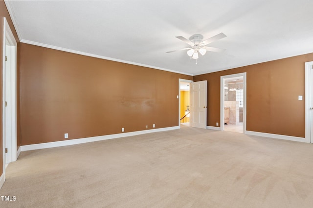 1302 Hermitage Rd, Sanford, NC 27330 - empty room with light carpet, ornamental molding, baseboards, and ceiling fan