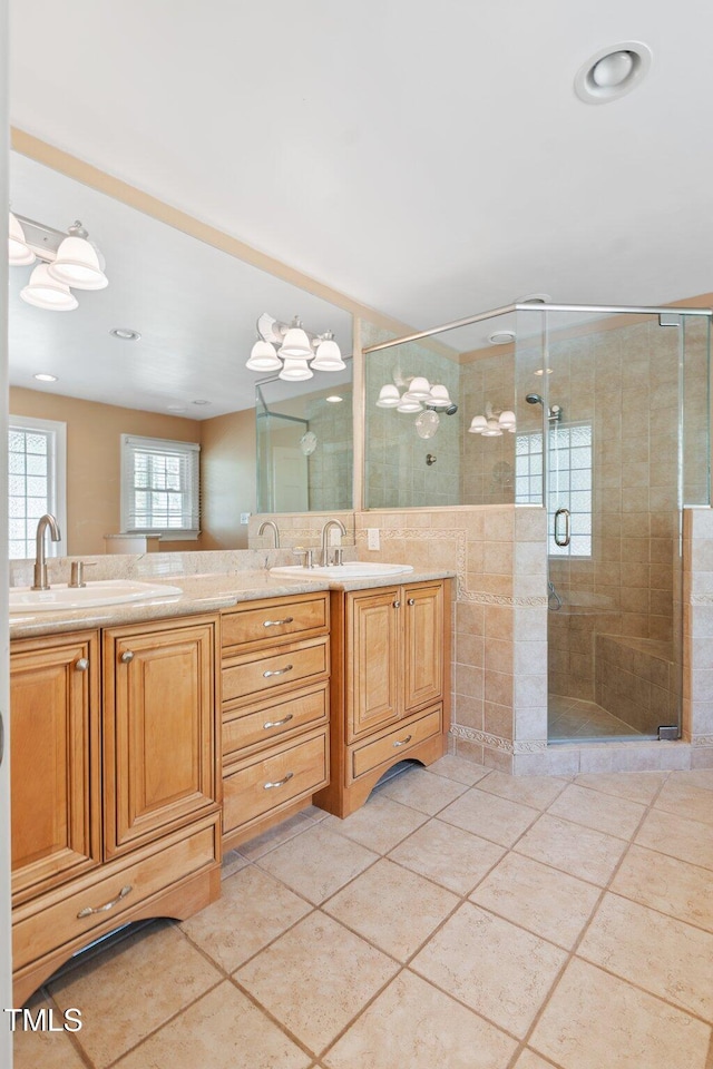 1302 Hermitage Rd, Sanford, NC 27330 - bathroom with tile patterned flooring, a sink, and a shower stall