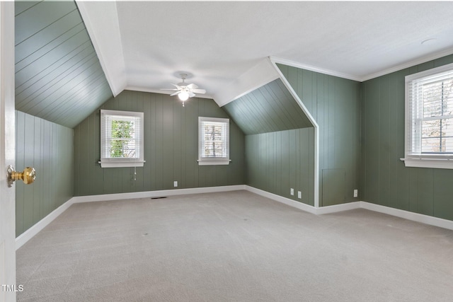 1302 Hermitage Rd, Sanford, NC 27330 - additional living space with lofted ceiling, visible vents, baseboards, carpet flooring, and ceiling fan