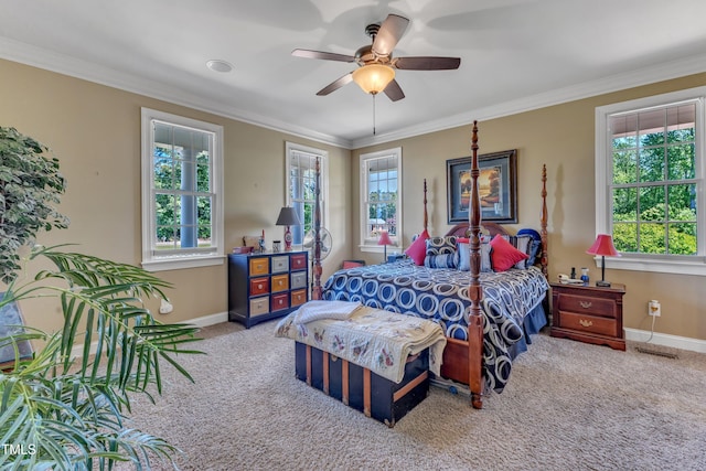 5595 Godwin Lake Rd, Benson, NC 27504 - bedroom with crown molding, baseboards, carpet, and visible vents