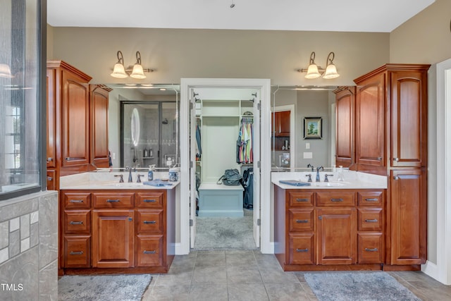 5595 Godwin Lake Rd, Benson, NC 27504 - bathroom with two vanities, a sink, and tile patterned flooring