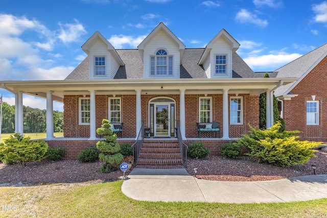 5595 Godwin Lake Rd, Benson, NC 27504 - view of front of home with brick siding, roof with shingles, and covered porch