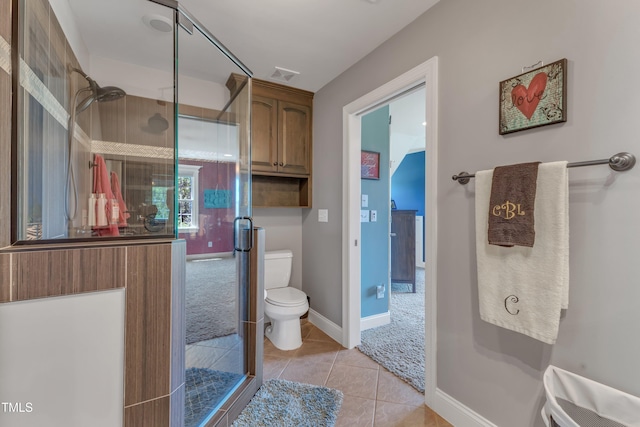 5595 Godwin Lake Rd, Benson, NC 27504 - bathroom with visible vents, a stall shower, tile patterned floors, baseboards, and toilet
