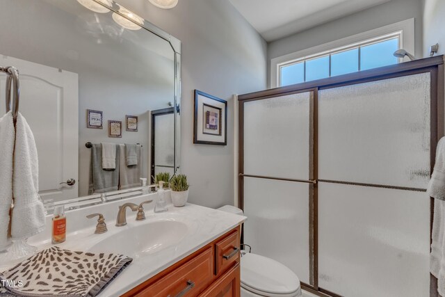 5595 Godwin Lake Rd, Benson, NC 27504 - full bathroom with toilet, a shower stall, and vanity