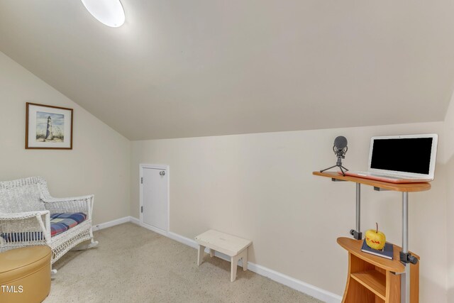 9005 River Estates Dr, Knightdale, NC 27545 - living area featuring carpet floors, baseboards, and lofted ceiling
