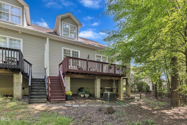 9005 River Estates Dr, Knightdale, NC 27545 - back of property with stairway, a deck, and cooling unit