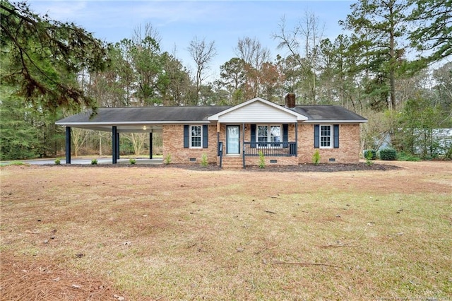 1429 Pocosin Rd, Winterville, NC 28590 - ranch-style home with a front lawn, crawl space, a carport, and a porch
