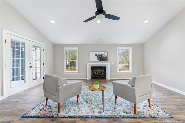 1429 Pocosin Rd, Winterville, NC 28590 - living room with lofted ceiling, a wealth of natural light, wood finished floors, and french doors