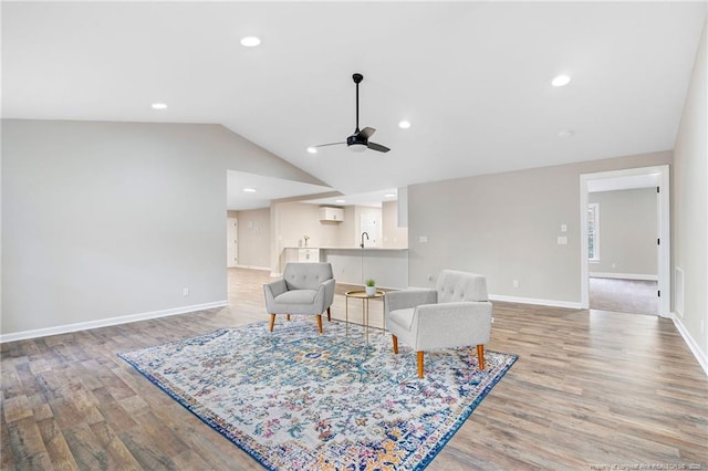1429 Pocosin Rd, Winterville, NC 28590 - living area featuring baseboards, lofted ceiling, ceiling fan, and light wood finished floors
