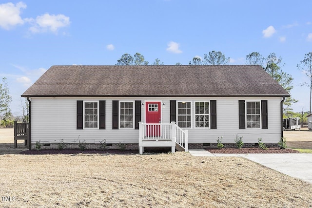 176 Clear Water Dr, Smithfield, NC 27577 - view of front of home with crawl space, a front lawn, and roof with shingles
