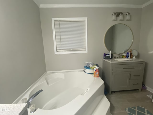 176 Clear Water Dr, Smithfield, NC 27577 - full bathroom with vanity, crown molding, a bath, and tile patterned floors