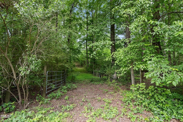 5237 Christian Light Rd, Fuquay Varina, NC 27526 - view of yard with a forest view and a gate