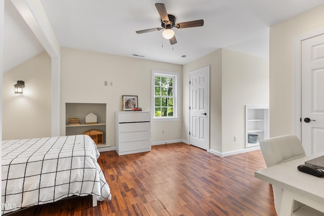 5237 Christian Light Rd, Fuquay Varina, NC 27526 - bedroom with wood finished floors, baseboards, a ceiling fan, and lofted ceiling