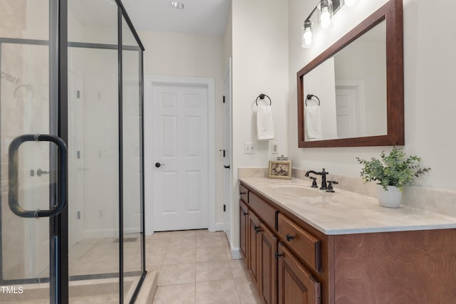 5237 Christian Light Rd, Fuquay Varina, NC 27526 - full bath featuring a stall shower, tile patterned floors, vanity, and baseboards
