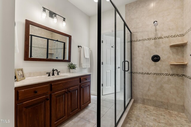 5237 Christian Light Rd, Fuquay Varina, NC 27526 - bathroom featuring a shower stall, vanity, and tile patterned flooring